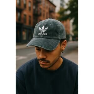 Adidas Trefoil Gray Velvet Strapback Hat Adjustable White Logo Cap